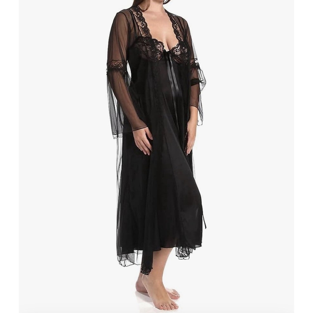 Shirley of Hollywood X3489 Plus Sz 3x 2 Piece Long Gown Peignoir Set Black